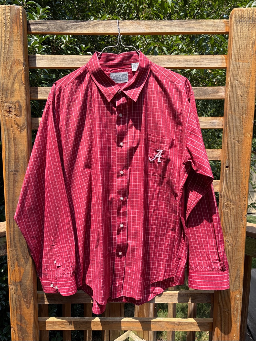 Men's Crimson Plaid Button-Down Shirt with Embroidered A Alabama